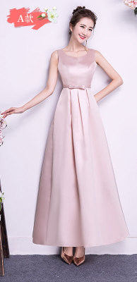 ASL-CK#Boat Neck Peach pink long Twill satin Bridesmaid Dresses wedding party dress gown prom women's fashion cheap wholesale