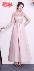 ASL-CK#Boat Neck Peach pink long Twill satin Bridesmaid Dresses wedding party dress gown prom women's fashion cheap wholesale