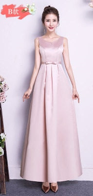 ASL-CK#Boat Neck Peach pink long Twill satin Bridesmaid Dresses wedding party dress gown prom women's fashion cheap wholesale