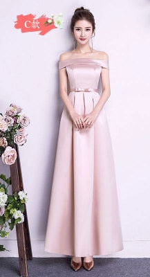 ASL-CK#Boat Neck Peach pink long Twill satin Bridesmaid Dresses wedding party dress gown prom women's fashion cheap wholesale