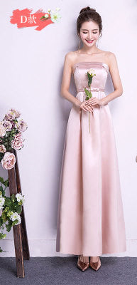 ASL-CK#Boat Neck Peach pink long Twill satin Bridesmaid Dresses wedding party dress gown prom women's fashion cheap wholesale