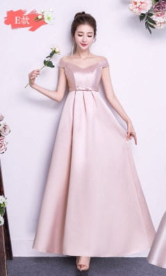 ASL-CK#Boat Neck Peach pink long Twill satin Bridesmaid Dresses wedding party dress gown prom women's fashion cheap wholesale