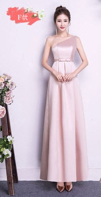 ASL-CK#Boat Neck Peach pink long Twill satin Bridesmaid Dresses wedding party dress gown prom women's fashion cheap wholesale