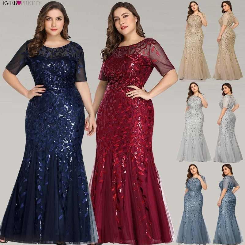 Plus Size Elegant Evening Dresses Saudi Arabia Ever Pretty Mermaid Sequined Lace Appliques Mermaid Long Dress 2019 Party Gowns